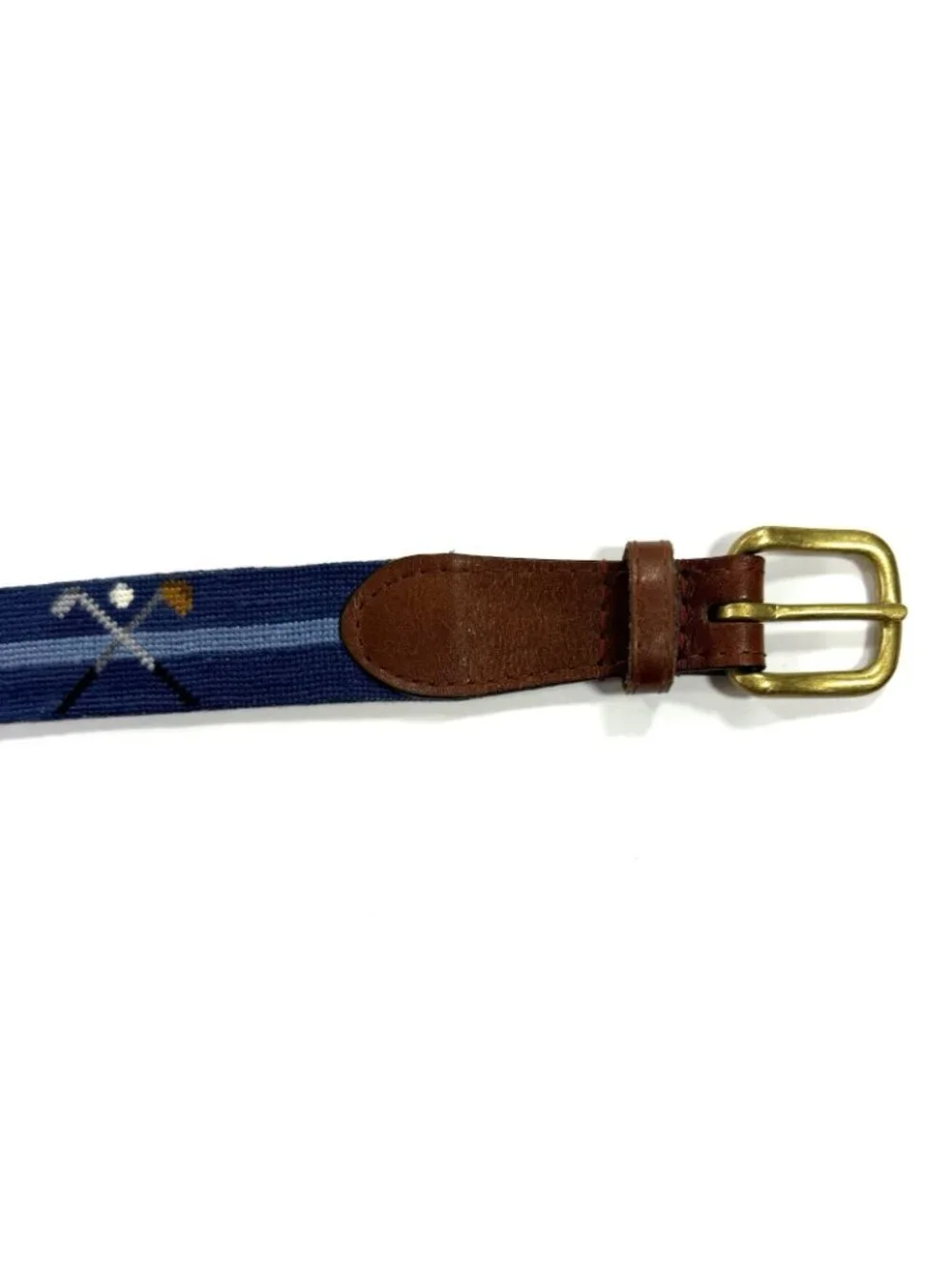 Smathers & Branson Crossed Clubs Needlepoint Golf Belt Navy Sz 32 Hand Stitched